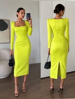 Alex Perry Manor Strong Shoulder Midi dress Acid US10/AU14